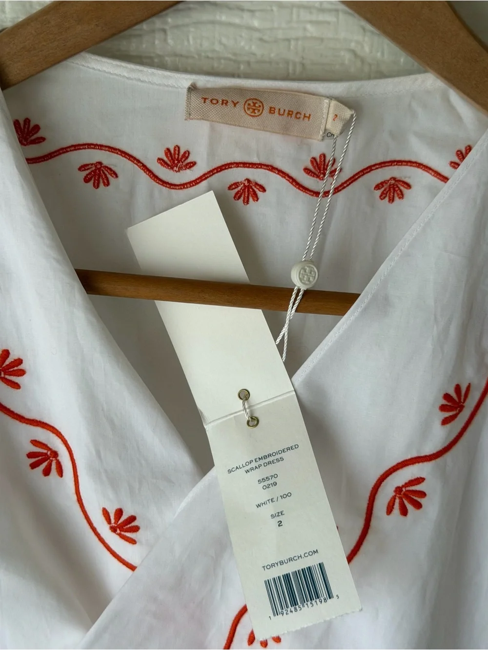 NWT Tory Burch Scallop Embroidered Wrap Dress White Cotton Size 2